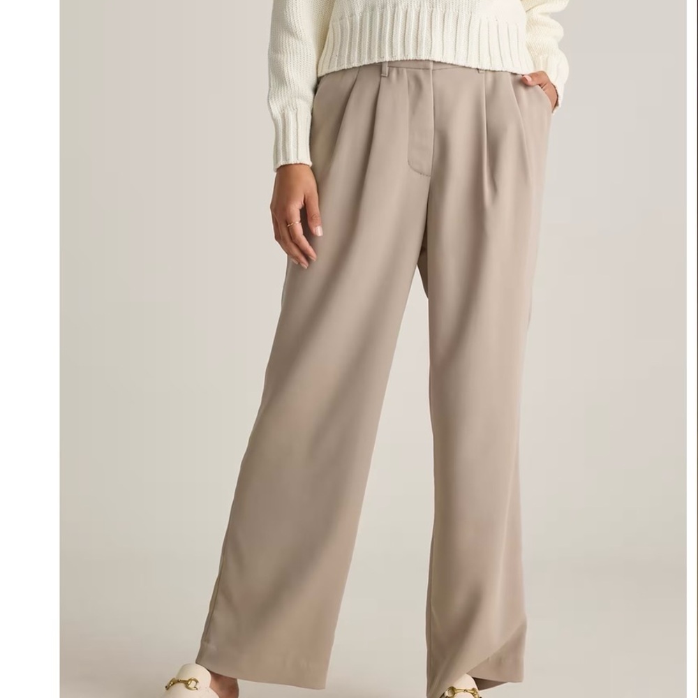 Quince Taupe Wide Leg Dress Pants
